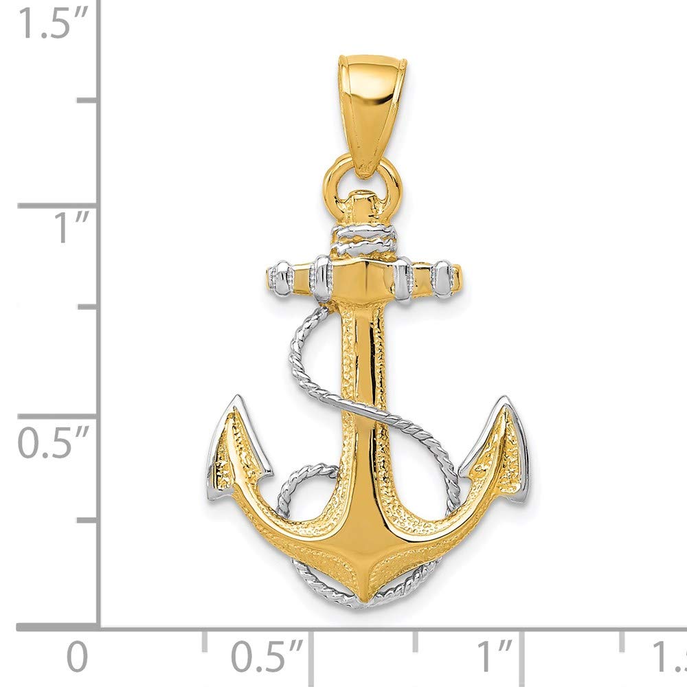 14k Two-Tone Gold Anchor Pendant with Rope - Nautical Jewelry for Women