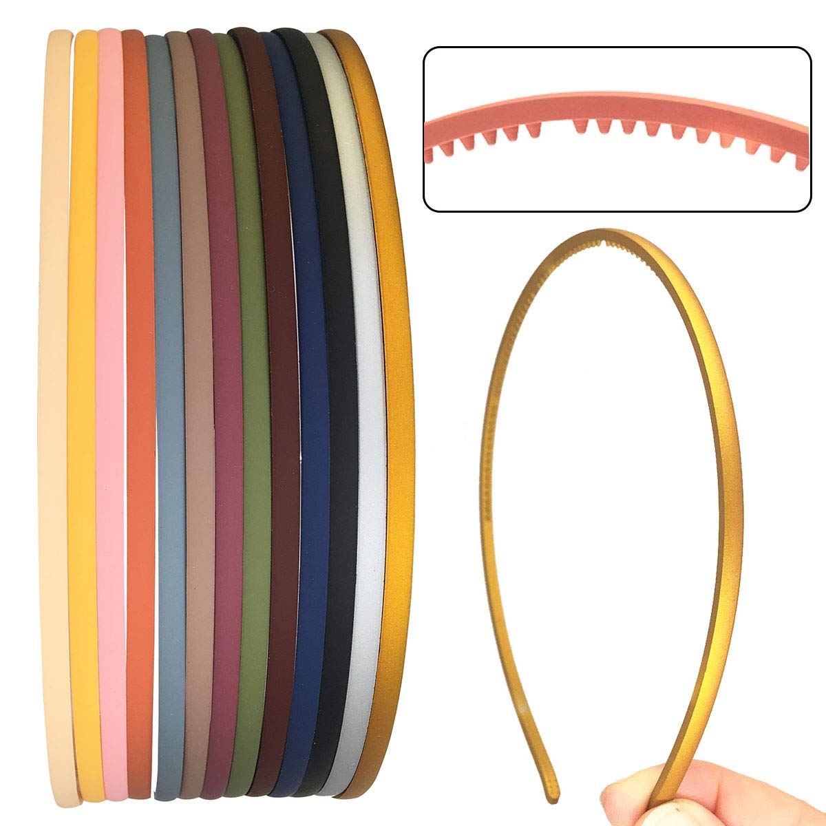 13pcs 4mm Thin Headbands for Women & Girls - Plastic Skinny Hair Bands with Teeth - Non-Slip Hair Hoops for Sports, Workouts, Yoga & Everyday Wear