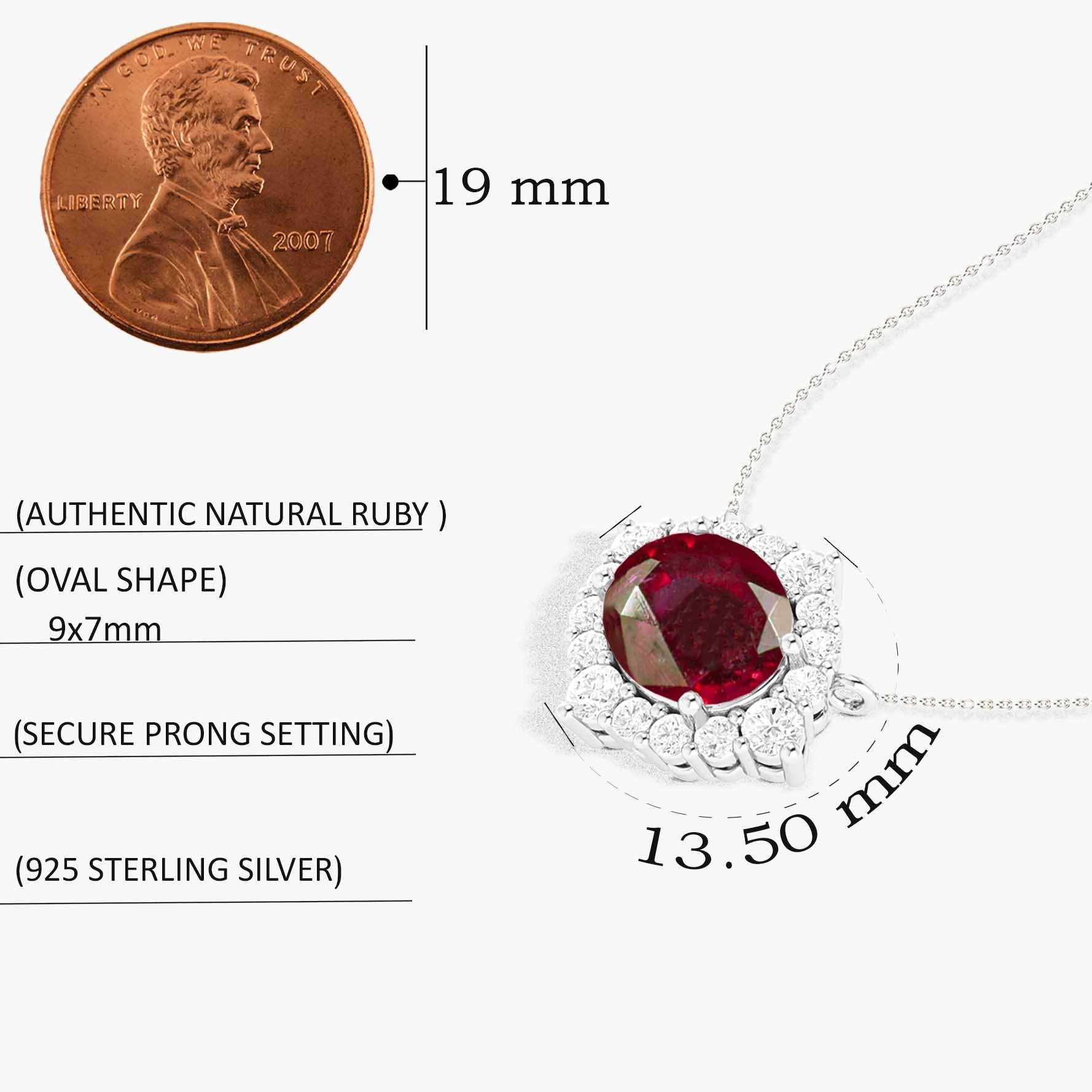 Oval Shape Natural Ruby with Zircon Halo Pendant Chain Necklace - Elegant Jewelry for Women, Perfect Gift for Anniversary, Birthday & Valentine's Day