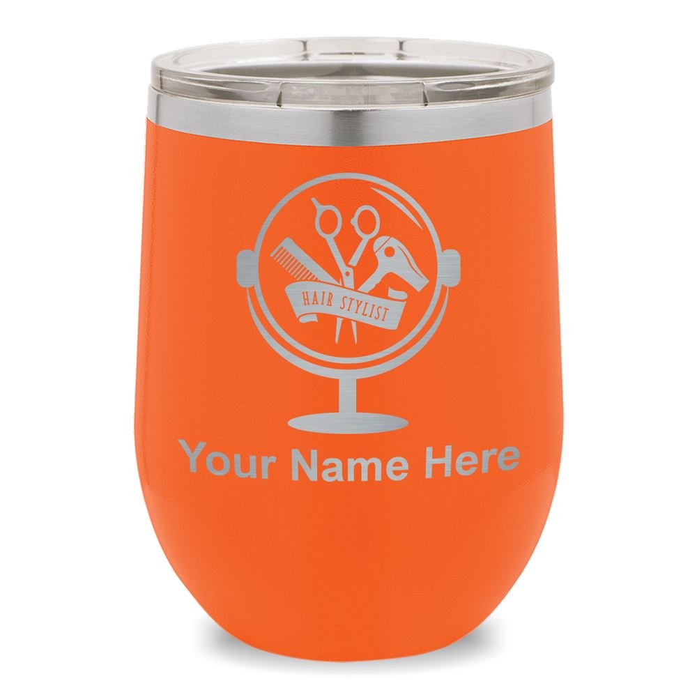 Personalized Engraved Wine Glass Tumbler for Hair Stylists - Orange - Perfect for Salons, Gifts & Special Occasions