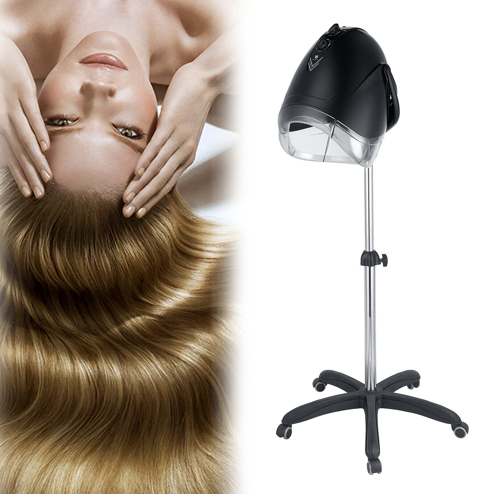 Professional Salon Hair Dryer & Steamer with Wheels - Freestanding Stand Up Hair Dryer for Salon & Home Use - Perfect for Hair Styling, Deep Conditioning & At-Home Hair Care
