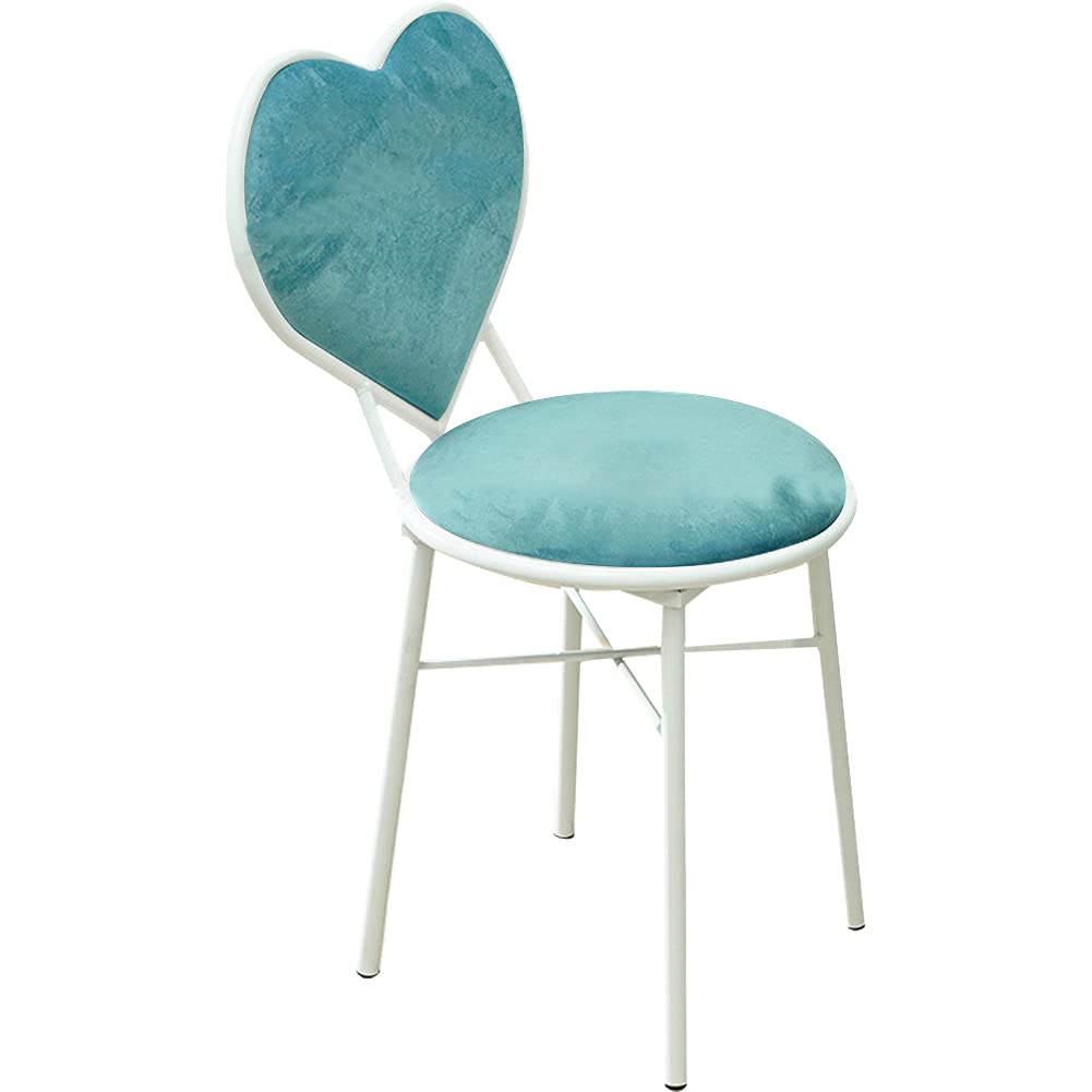 WAYUTO Velvet Accent Chair - Modern Makeup Vanity Chair with White Metal Legs, Upholstered Living Room & Dining Chair, Soft Reading Chair for Bedroom Decor (White & Blue) - Perfect for Home Office, Boudoir & Cozy Reading Nook