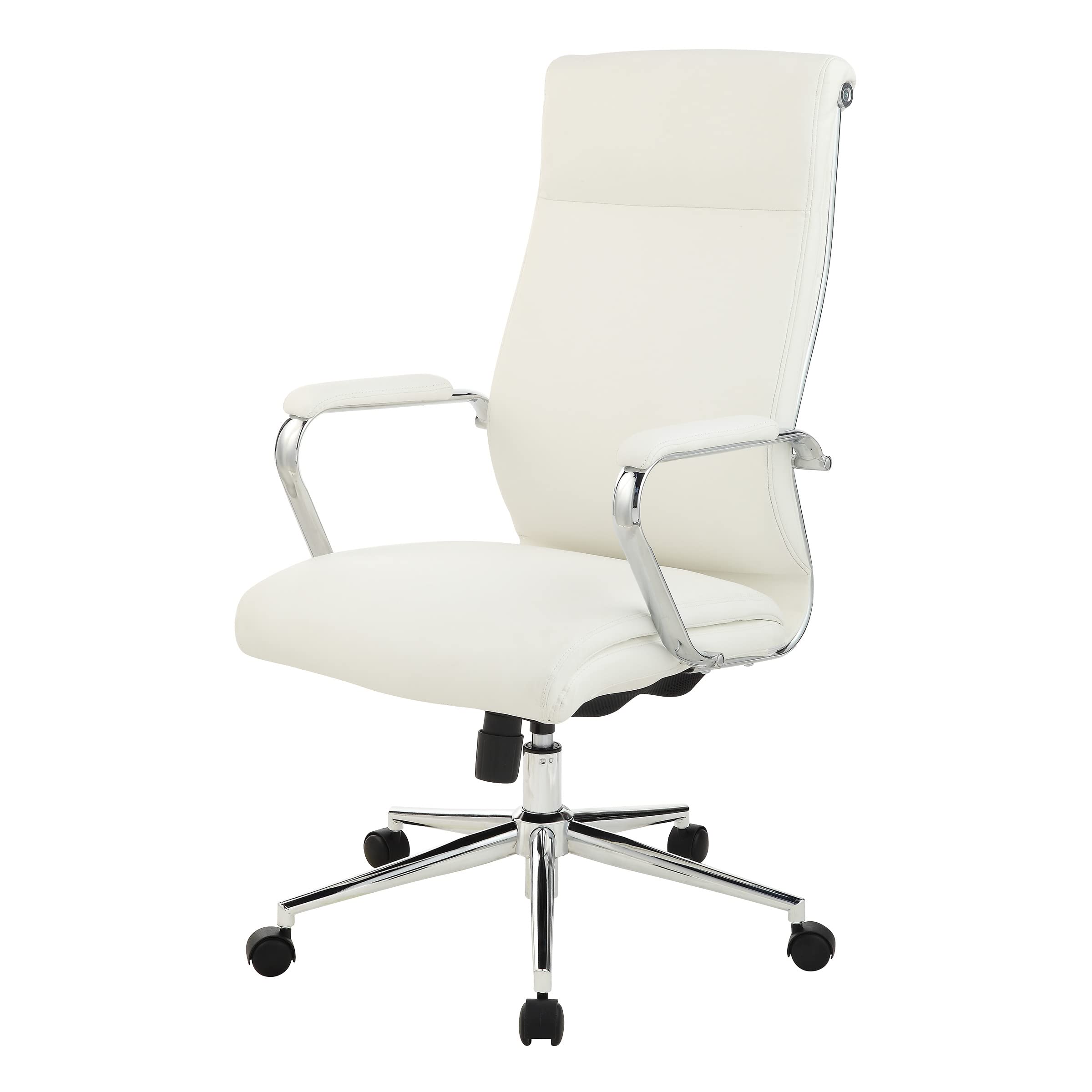Office Star Antimicrobial High-Back Adjustable Office Chair with Chrome Base - Dillon Snow Fabric - Ergonomic Desk Chair for Home Office, Executive Workspace & Computer Workstation