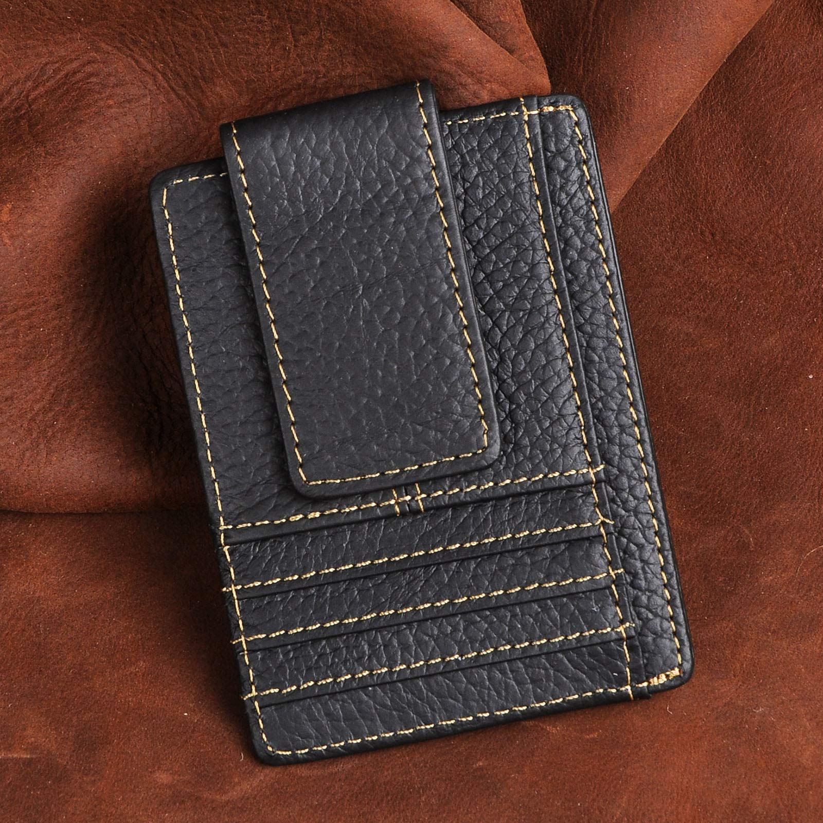 Genuine Leather Magnetic Money Clip Wallet - Slim RFID Blocking Credit Card Holder for Men - Perfect for Travel, Business & Everyday Use
