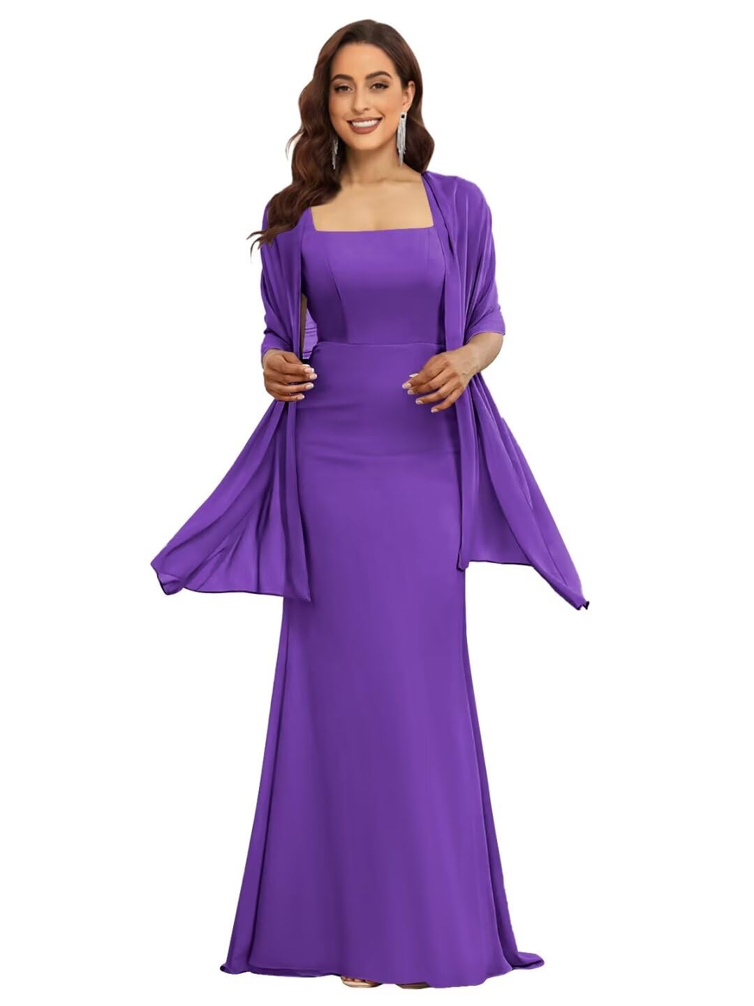 Elegant Long Chiffon Mother of The Bride Dress with Shawl - Formal Wedding Guest Gown for Special Occasions | Perfect for Weddings, Receptions, and Evening Events