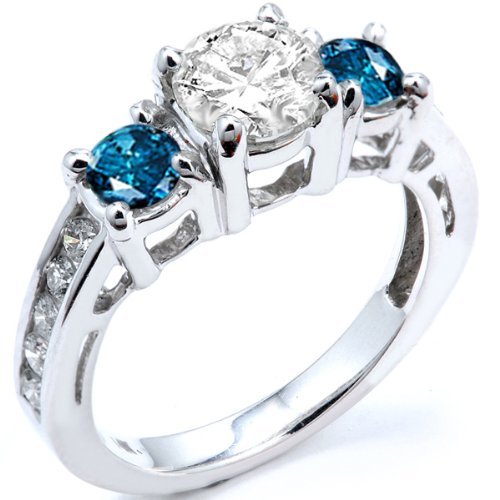 2.55 Cttw 14K White Gold Blue & White Diamond Engagement Ring for Women - Dazzlingrock Bridal Collection | Perfect for Proposals, Weddings & Anniversary Gifts