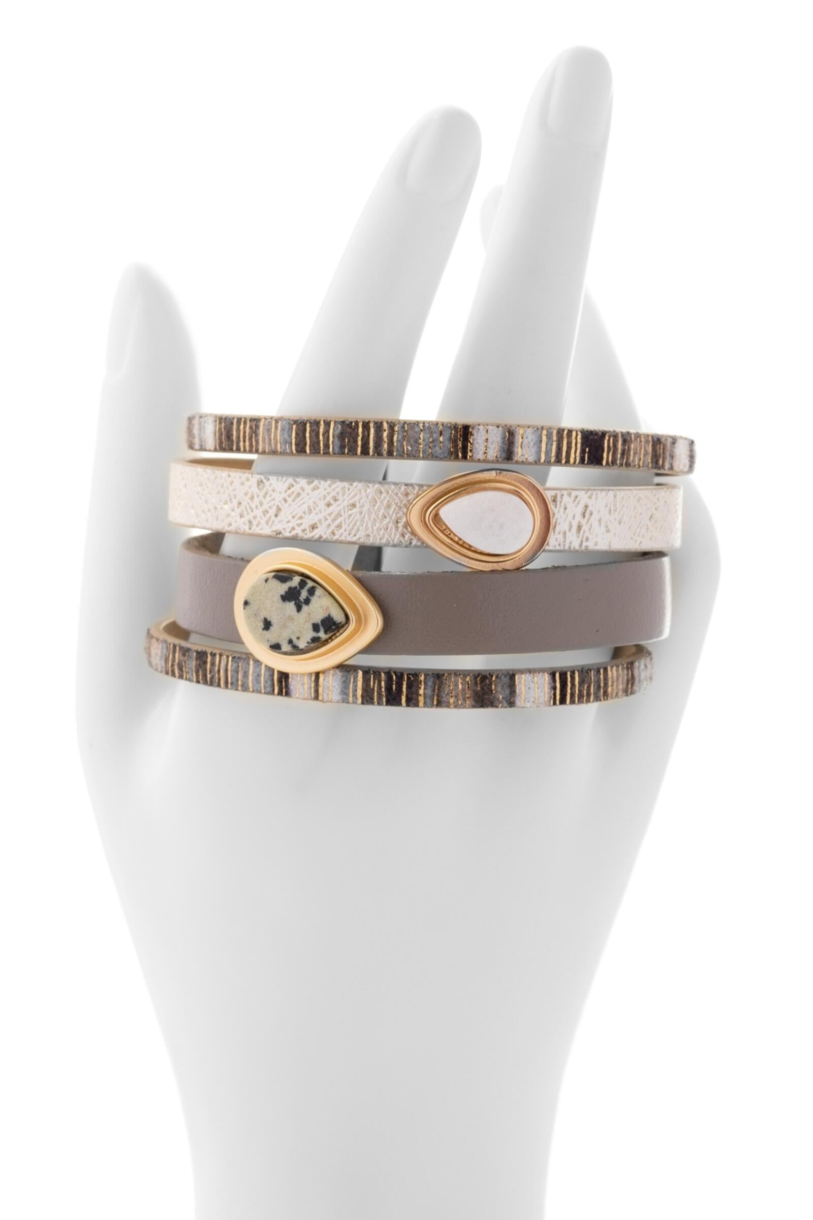 Pearl Stone Leather Bracelet for Women - Natural Gemstone Beaded Adjustable Wrap Bracelet - Boho Chic Jewelry for Everyday Wear & Gift Giving