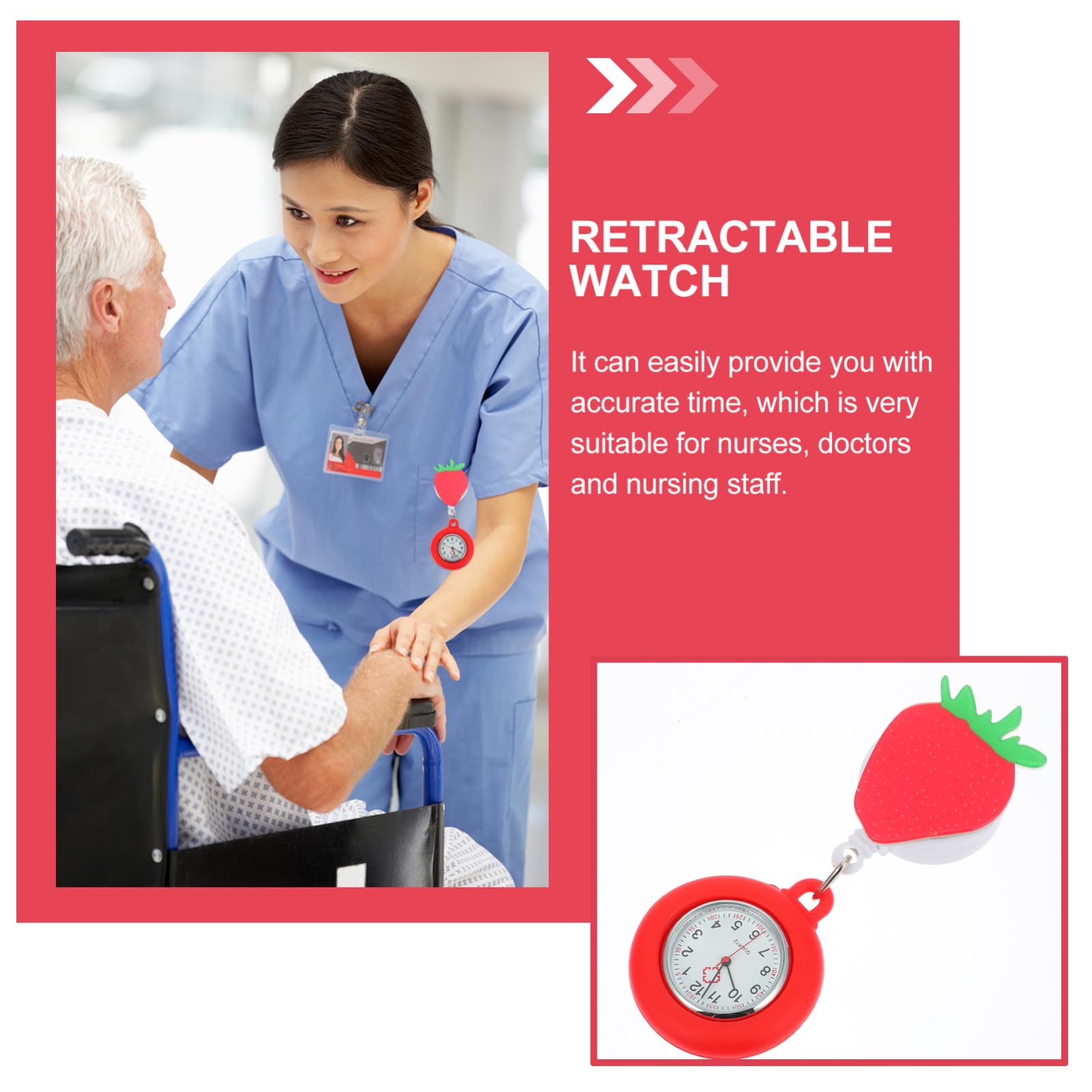 GALPADA 2-Pack Retractable Nurse Watches - Clip-On Quartz Pocket Watch with Cartoon Design, Plastic Pink Fob Watch for Nurses & Medical Professionals - Perfect for Mother's Day Gifts & Healthcare Work Scenarios