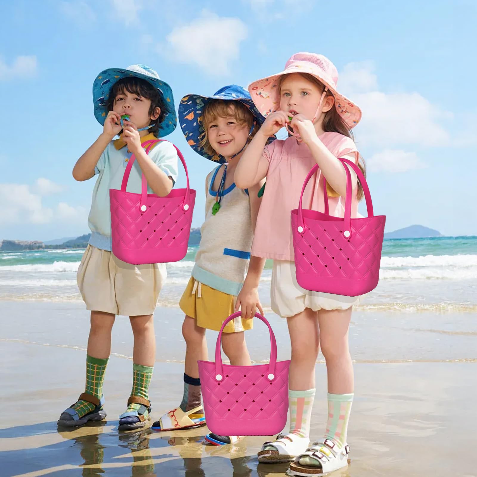 Cute Small Rubber Tote Bag with 5 Charms - Waterproof Beach Tote for Women | Perfect for Pool, Beach & Shopping Trips