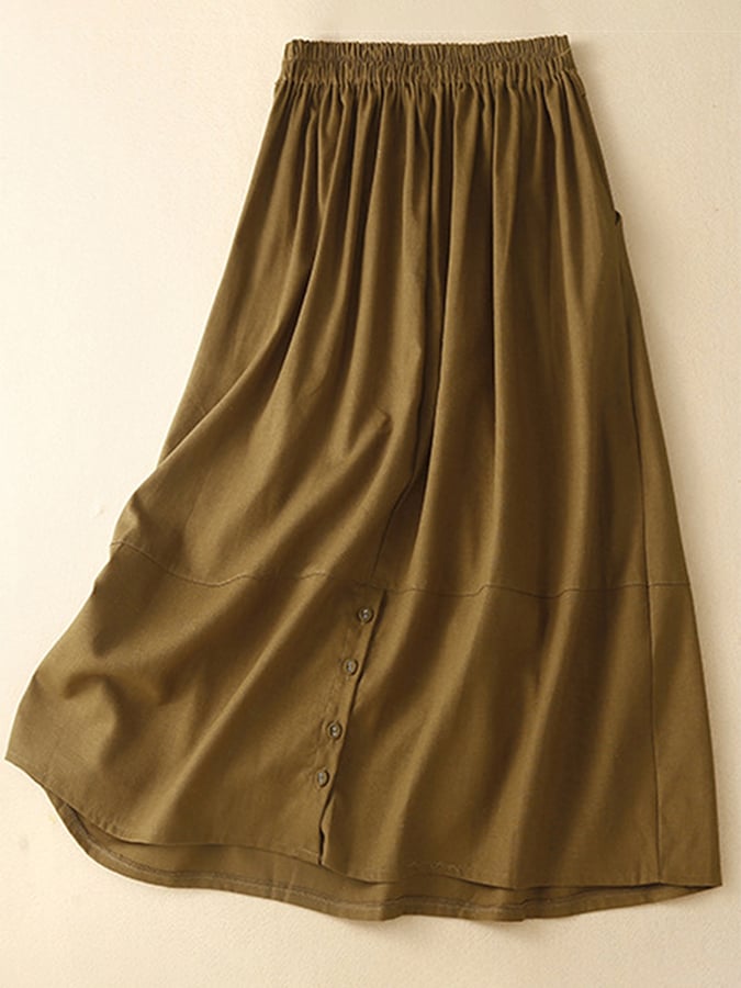 Lovevop Women's Cotton Linen A-Line Skirt with Half Elastic Waist - Comfortable Summer Casual Skirt for Beach, Travel and Everyday Wear
