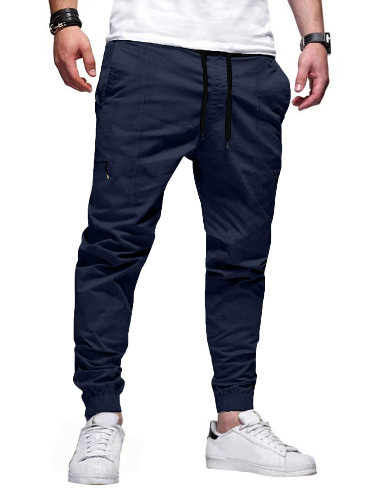 JMIERR Men's Casual Joggers Pants - Cotton Drawstring Chino Cargo Pants for Hiking, Outdoor, Jogging & Lounge Wear | Comfortable Twill Sweatpants for Everyday Use