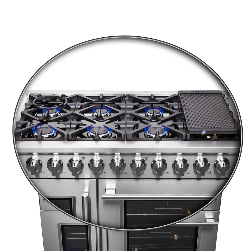 Forno Massimo 48-Inch Stainless Steel Freestanding Gas Range with French Doors - FFSGS6439 48 - Perfect for Modern Kitchens & Gourmet Cooking