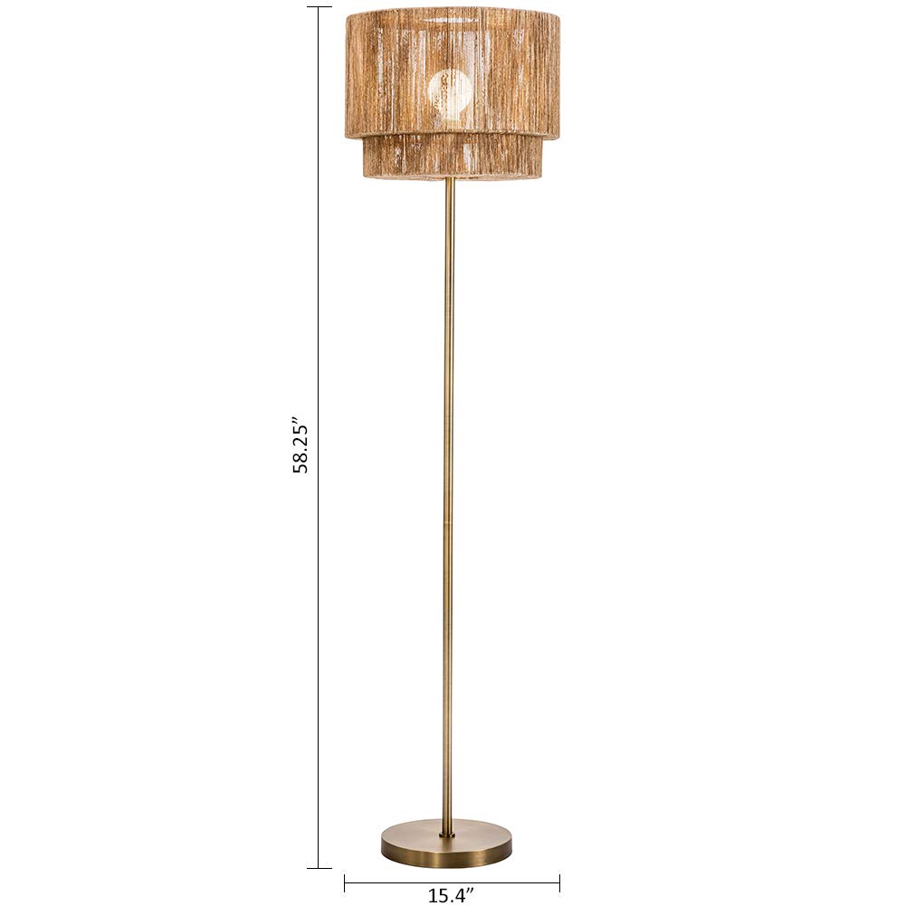 Modern Soho Jute Floor Lamp with Golden Brass Base & Natural Rope Shade - Perfect for Living Room, Bedroom, or Office Lighting Decor