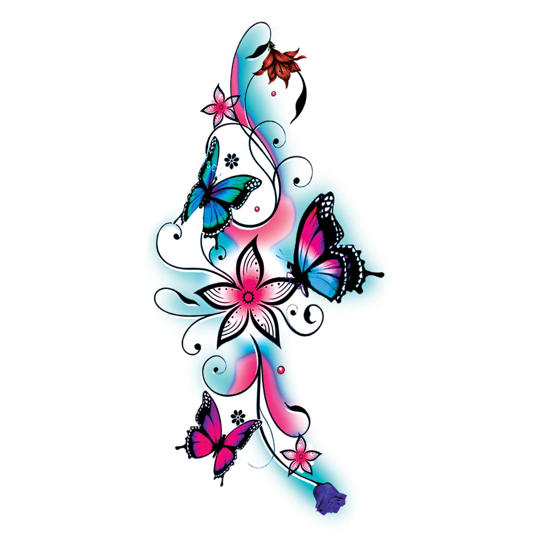 Colorful Butterfly & Flower Waterproof Temporary Tattoos for Kids - Long Lasting Fake Tattoos for Parties, Halloween & Summer Fun