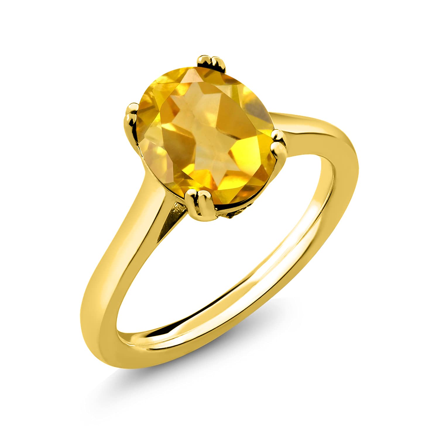 18K Yellow Gold Plated Silver Ring with Oval Yellow Citrine & Moissanite Gemstones (3.23 Cttw) - Elegant Jewelry for Weddings, Anniversaries & Special Occasions
