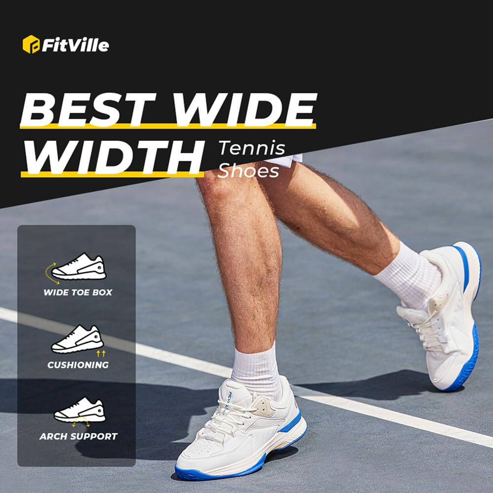 FitVille Wide Width Pickleball & Tennis Shoes for Men – Arch Support for Plantar Fasciitis – All Court Comfort for Pickleball, Tennis & Casual Wear