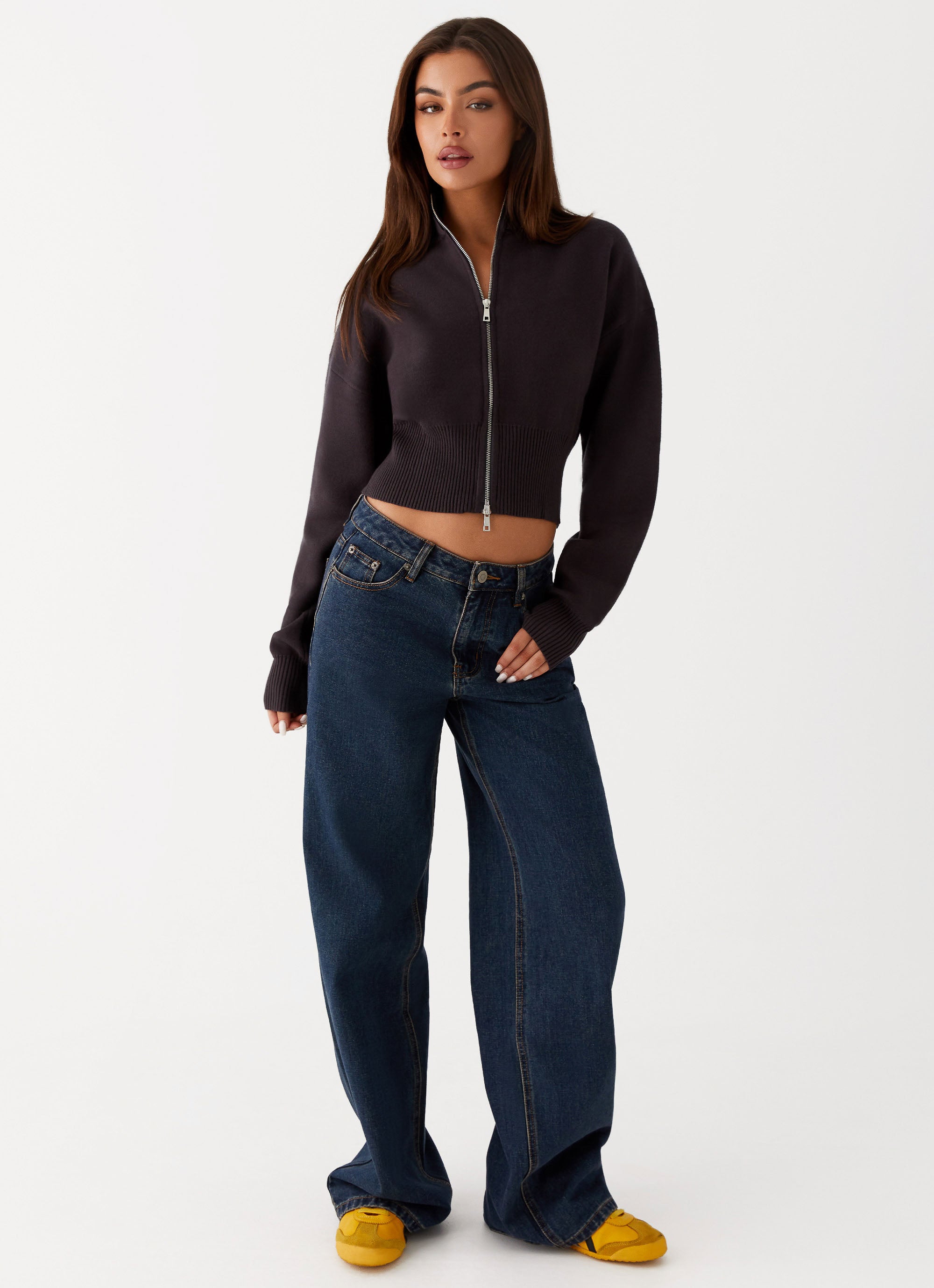 Episode High Neck Cardigan Women's Sweater - Soft Knit Long Sleeve Open Front Cardigan in Charcoal Gray | Perfect for Office Wear, Casual Outfits & Fall Layering