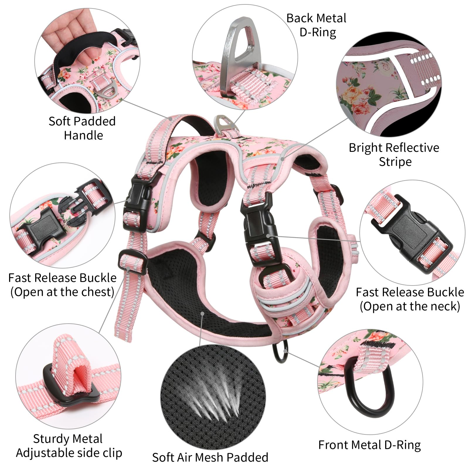 Timos No-Pull Dog Harness with 3 Snap Buckles & 2 Leash Clips - Adjustable Soft Padded Oxford Vest for Small, Medium, Large & X-Large Dogs - Reflective No-Choke Design for Safe Night Walks, Hiking & Outdoor Adventures