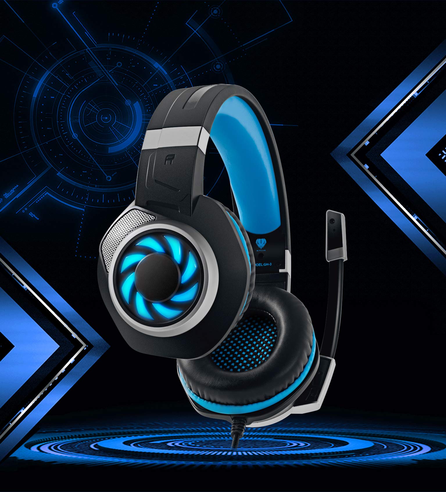 Premium Gaming Headset for PS5, PS4, Xbox One, PC, Mac, Nintendo Switch - Noise Cancelling Over-Ear Headphones with Mic, Deep Bass & Soft Memory Earmuffs (Blue) - Perfect for Online Gaming, Streaming & Virtual Meetings