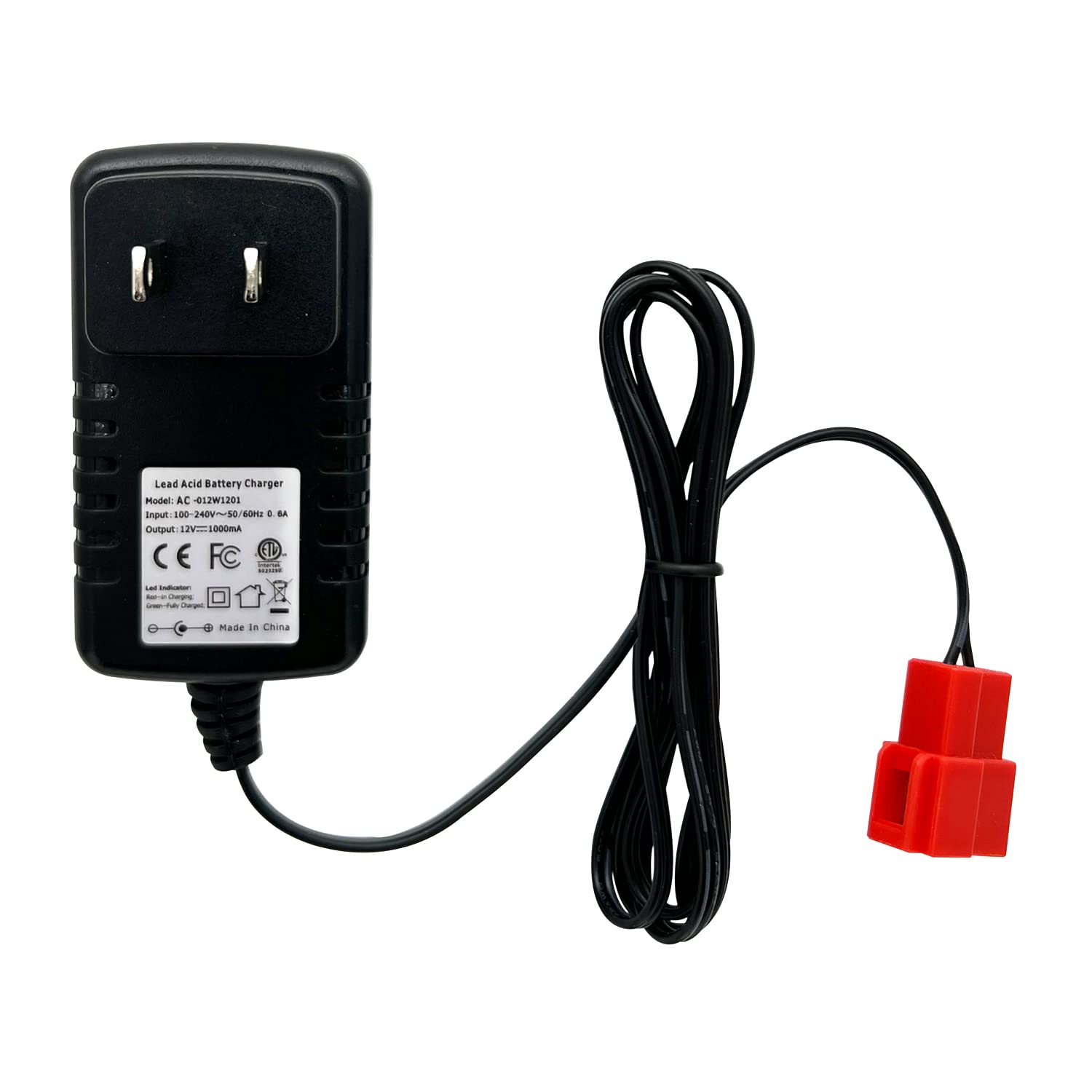 12V Kids Ride On Car Charger - 12 Volt Battery Charger for Children's Toy Cars with Red Square Plug - Perfect for Power Wheels, Electric Ride-On Toys & Kids Vehicles