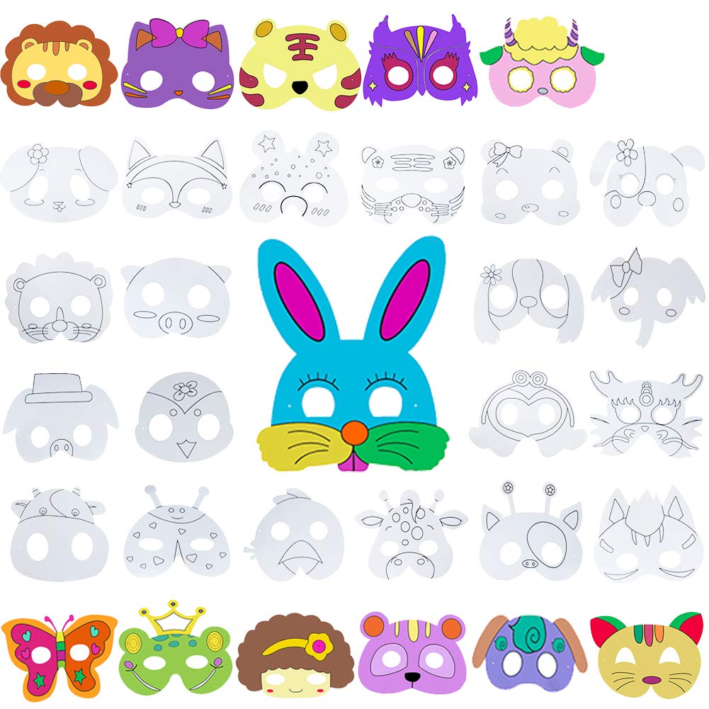 32 PCS DIY Animal Masks - Safari Jungle Party Favors for Kids Birthday & School Activities
