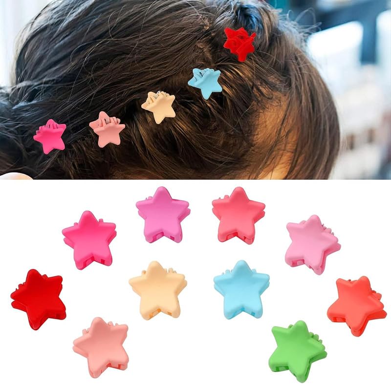 BELICIA 20 Pcs Colorful Star Mini Hair Claw Clips for Baby & Toddler Girls - Cute Hair Accessories for Thin Hair, Decorative Bun Clips (Assorted Stars) - Perfect for School, Parties & Daily Hair Styling