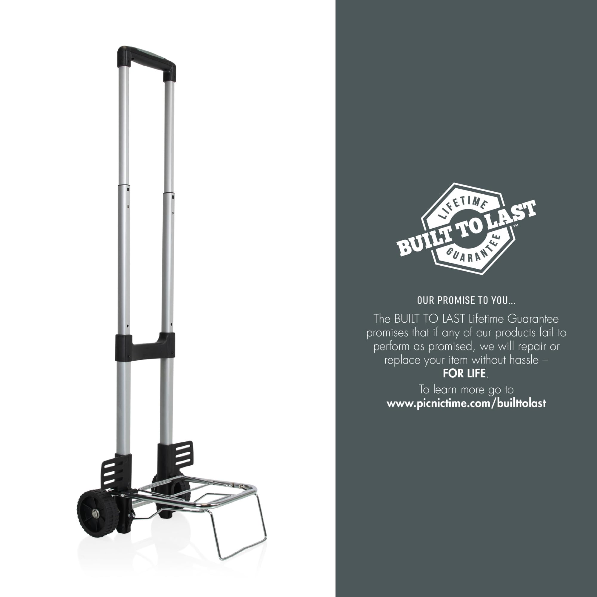ONIVA - Picnic Time Brand Folding Trolley with Telescopic Handle | Lightweight Utility Cart for Luggage, Groceries & Moving | Compact Dolly for Travel, Shopping & Outdoor Activities (Silver)