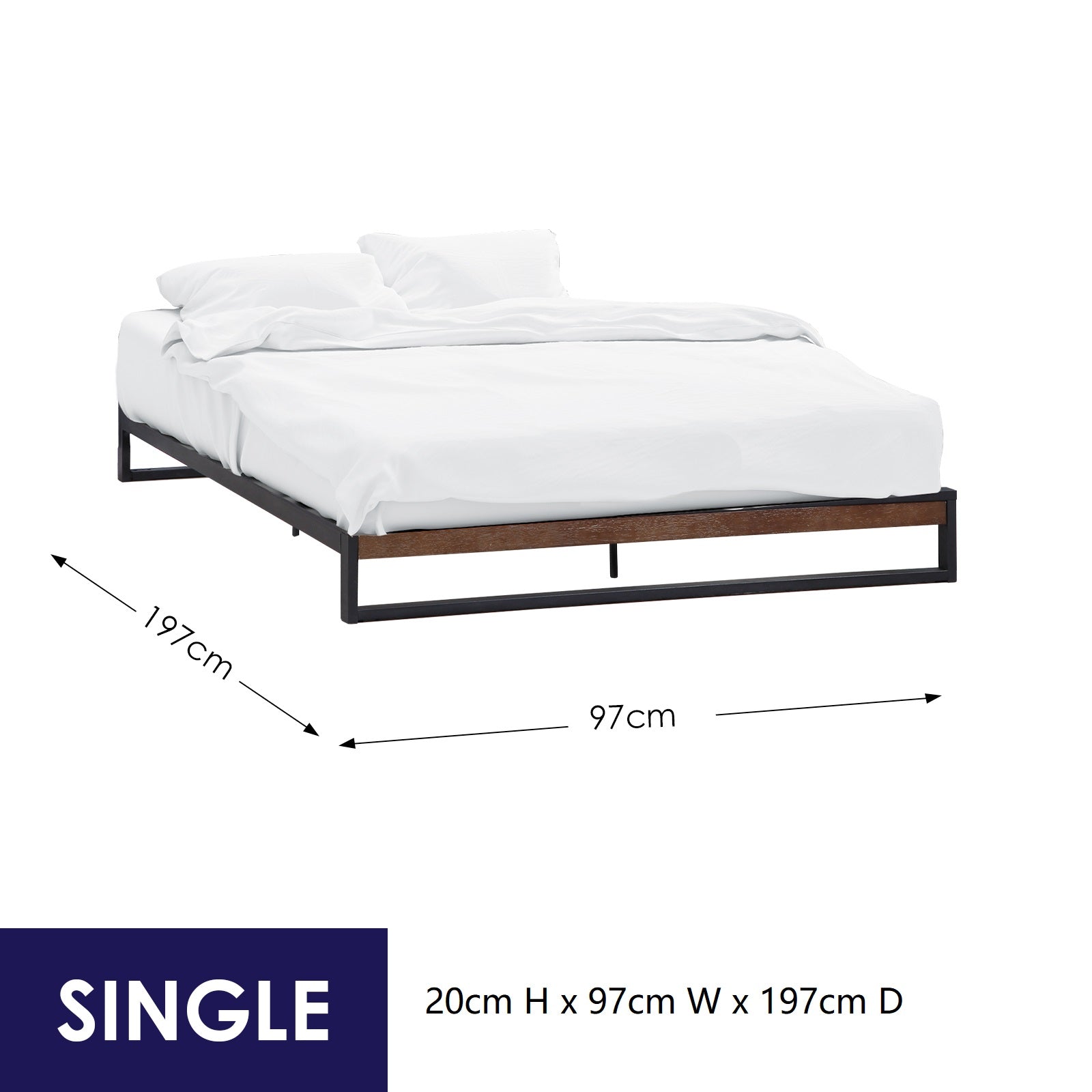 Florence Metal Bed Frame - Single Size, Sturdy & Durable Platform Bed Base for Home & Office Use | Perfect for Small Spaces, Guest Rooms & Dormitories