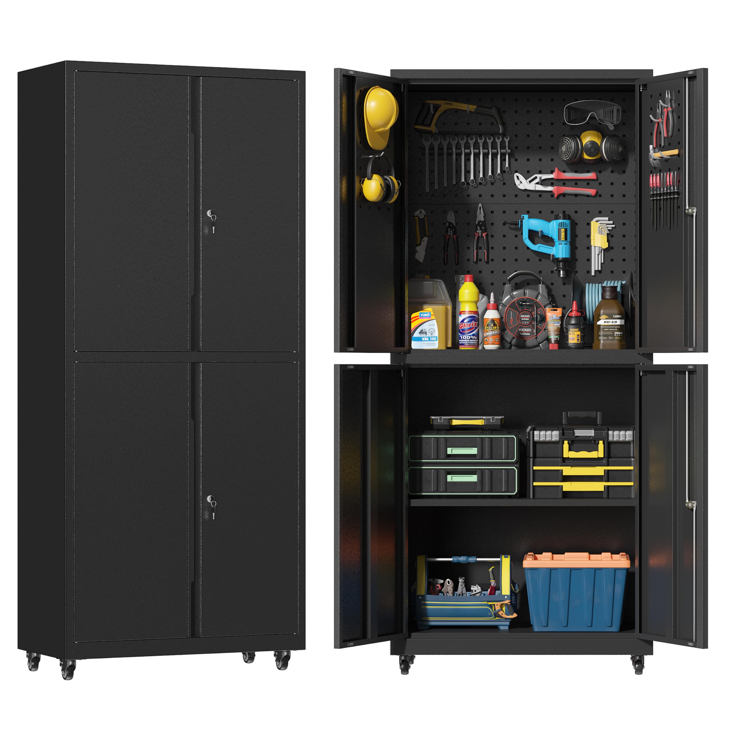Heavy-Duty Metal Rolling Cabinet with Wheels - 72.8