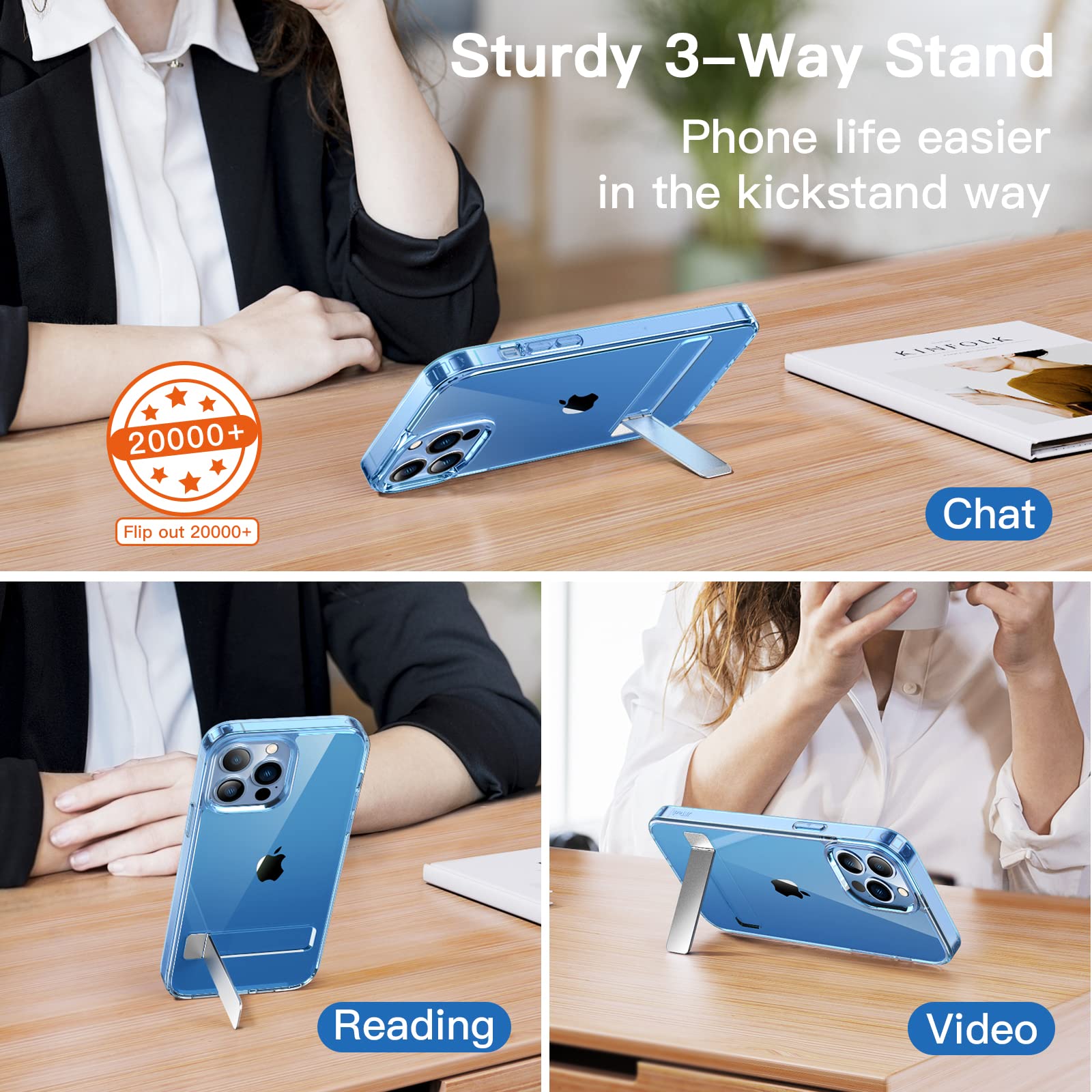 JETech iPhone 13 Pro Max Case with Kickstand - 6.7 Inch Slim Shockproof Bumper Cover | Wireless Charging Compatible | 3-Way Adjustable Metal Stand (Blue) - Perfect for Work, Travel & Entertainment