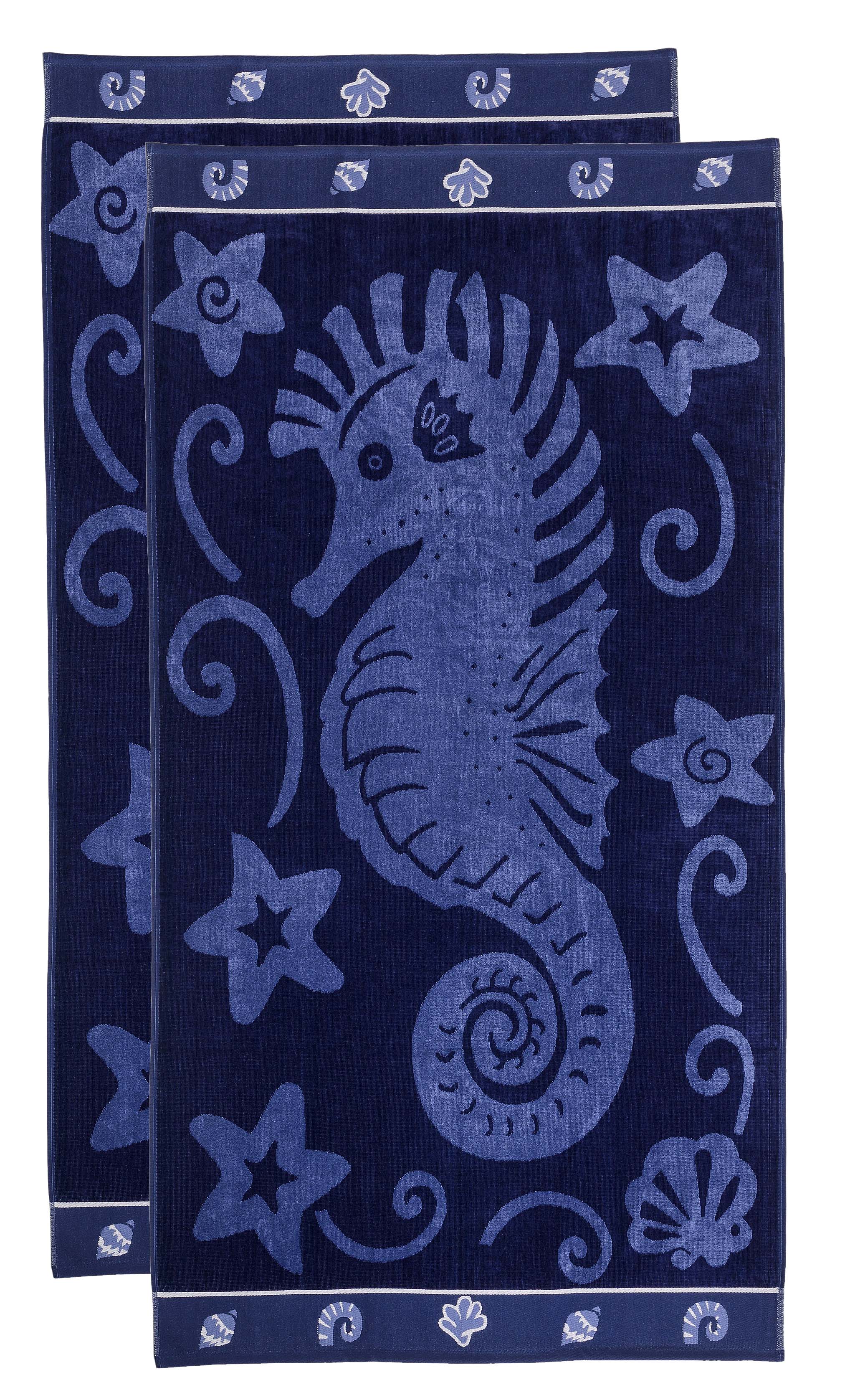 Premium Oversized Cotton Beach Towel Set - 2 Piece Ultra Soft & Absorbent Bath Towels for Pool, Beach, Spa & Gym - Sea Horse Design