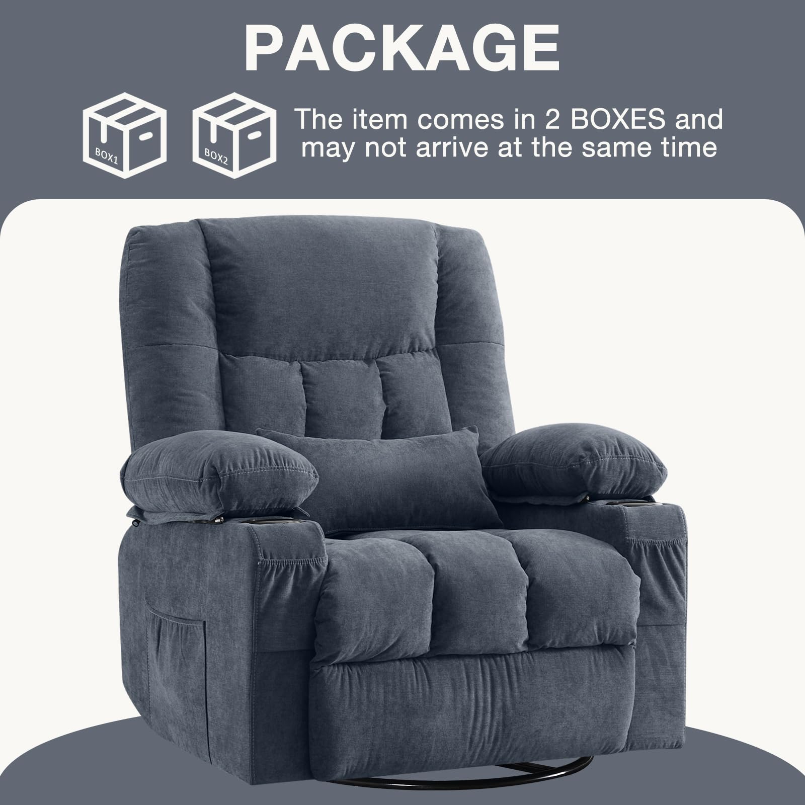 Ergonomic Massage Recliner Chair with Vibration & Heat - Swivel Rocking Lounge Chair with USB Charging Port, Cup Holders & Side Pocket for Living Room | Perfect for Relaxation, Home Theater & Pain Relief