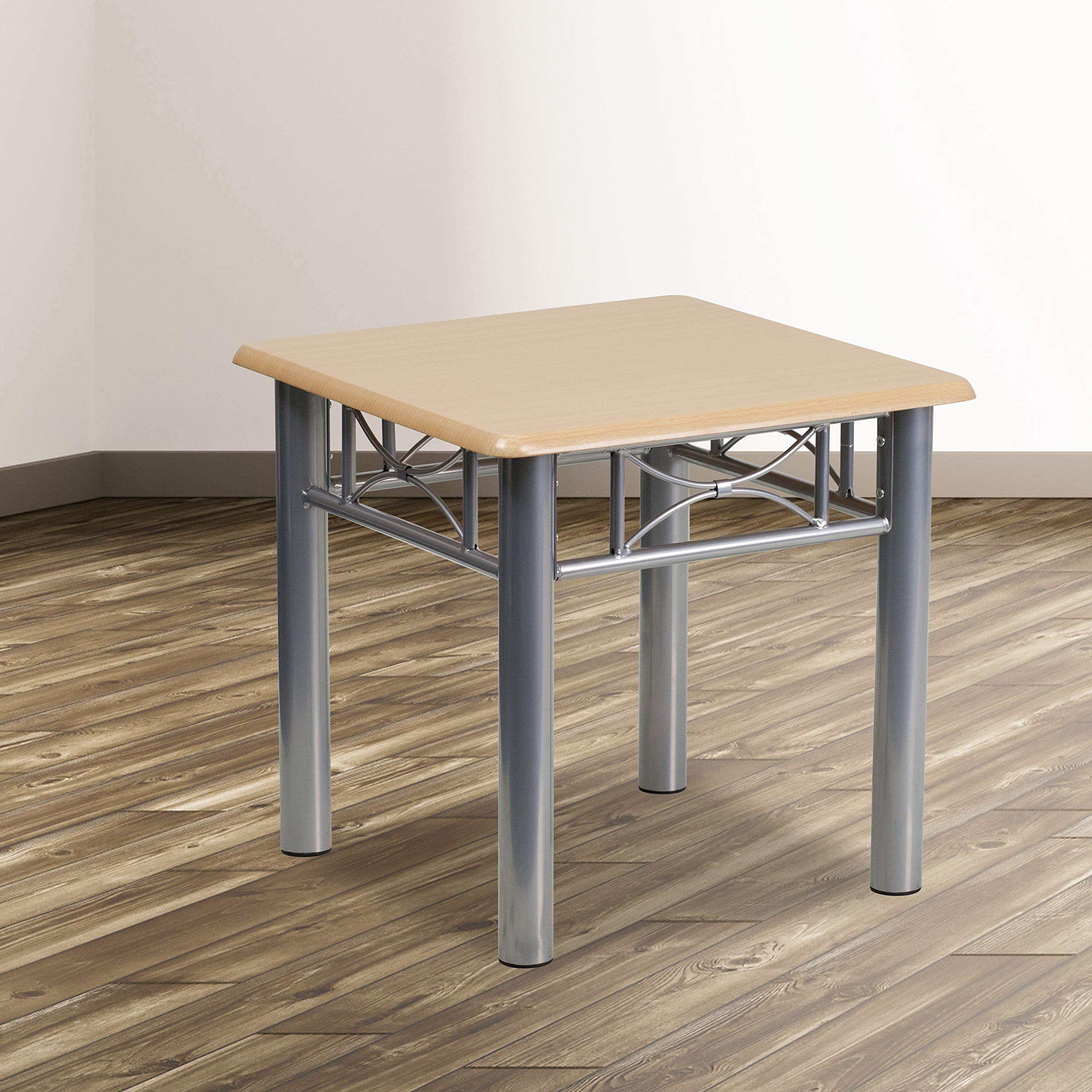 Flash Furniture Troy Natural Laminate End Table with Silver Steel Frame - Modern Side Table for Living Room, Bedroom & Office - Compact Nightstand with Durable Metal Base