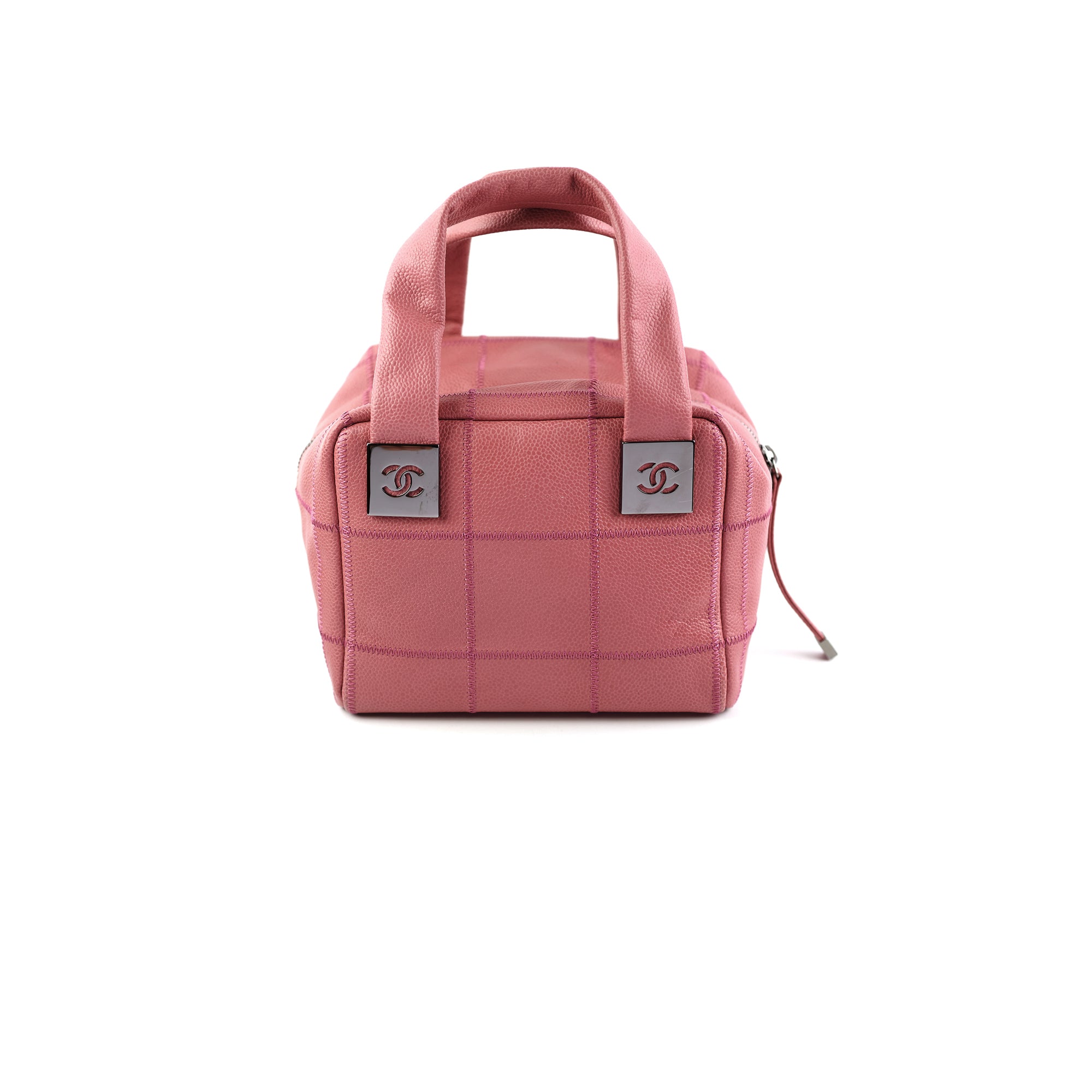 Chanel Caviar Square Stitch Bowler Bag in Pink | Luxury Designer Handbag for Women | Perfect for Parties, Weddings & Special Occasions