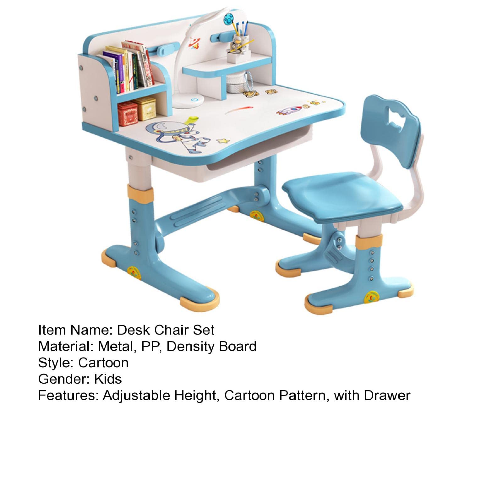 Adjustable Height Kids Study Desk and Chair Set with Drawer - Widened Cartoon Pattern Desktop for School & Home Learning, Reading, Writing, and Homework