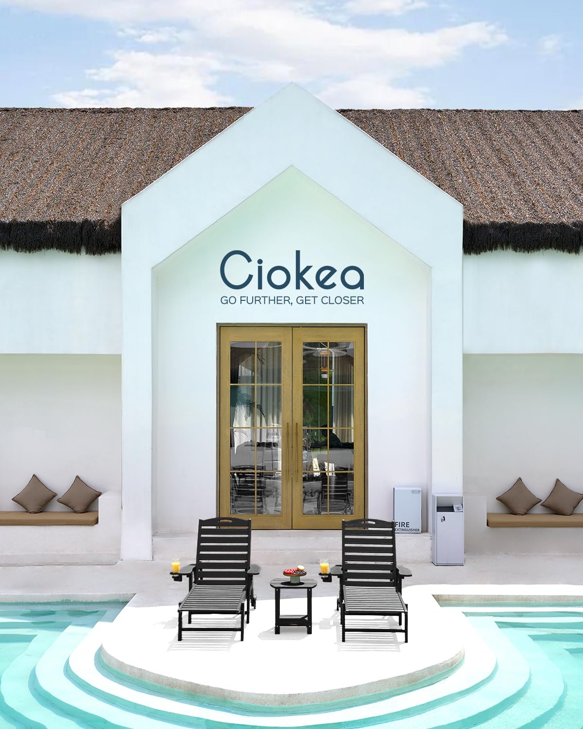 Oversized Outdoor Lounge Chair with 5 Adjustable Positions, HDPE Patio Chaise with Wheels & Cup Holder - Perfect for Poolside, Deck, Backyard Relaxation & Sunbathing
