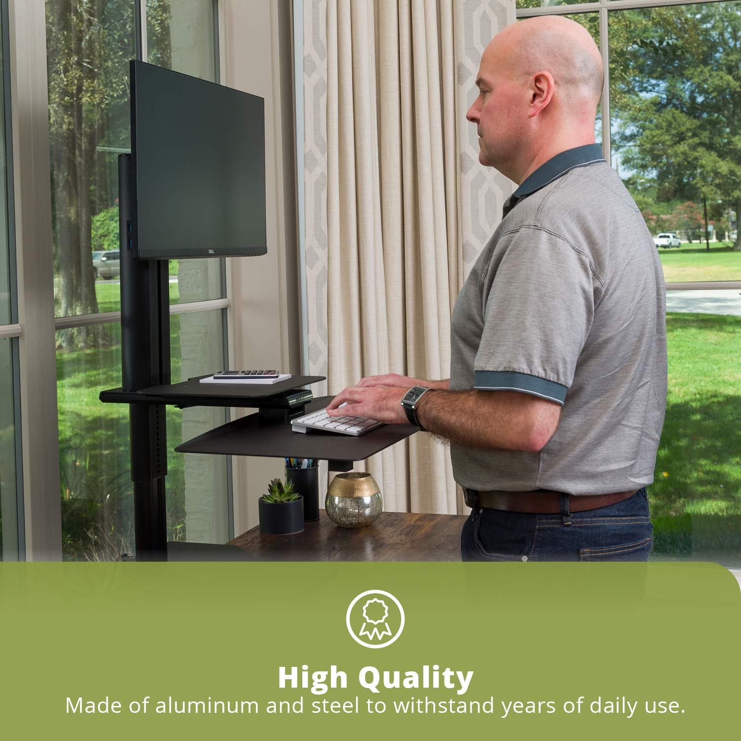 Adjustable Sit2Stand Standing Desk Converter - Single Monitor Mount in Black for Home & Office Workspace - Ergonomic Height Adjustable Workstation for Computer, Laptop & Monitor Use