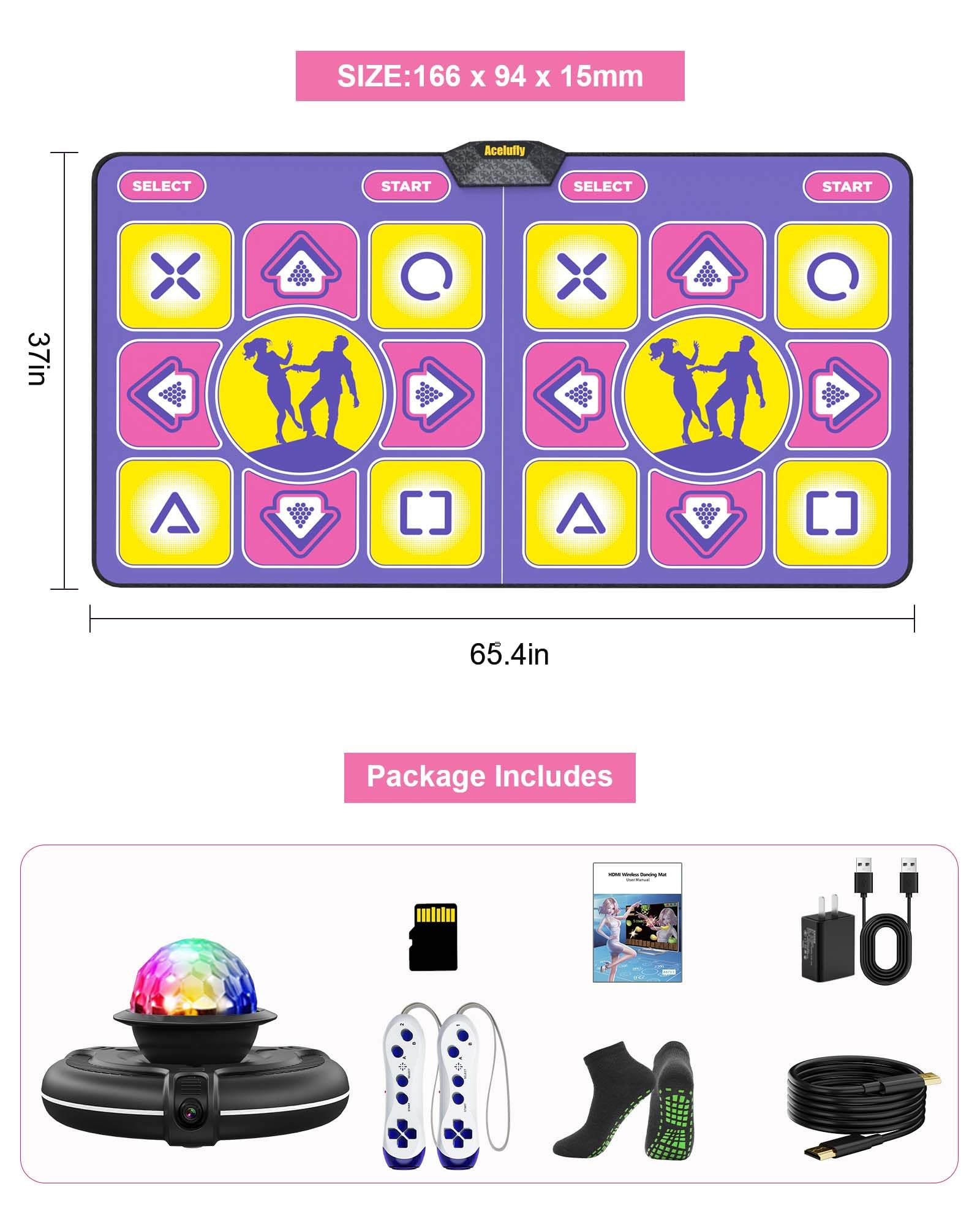 Wireless Electronic Dance Mat for TV with Camera - Anti-Slip Fitness Dance Pad for Kids & Adults, Perfect Gift for 3-12 Year Old Boys & Girls - Great for Family Game Nights, Birthday Parties & Indoor Exercise (Purple)
