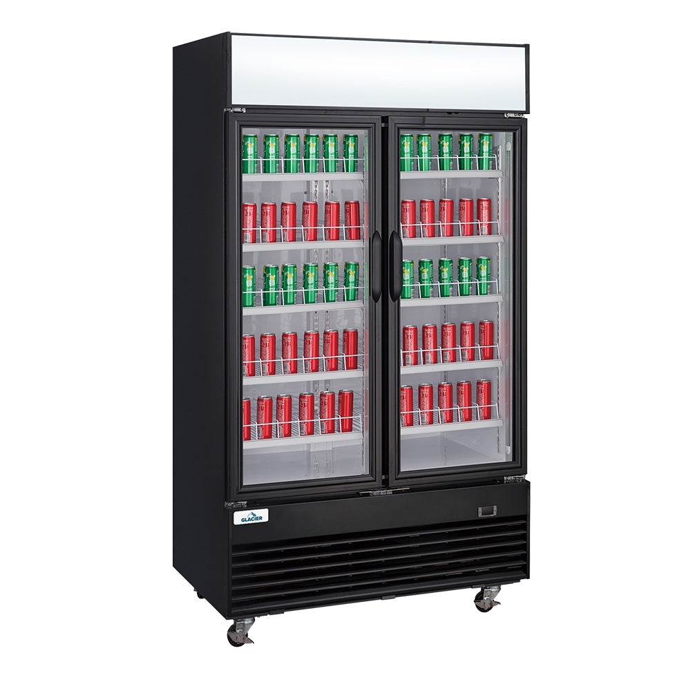 Glacier 39 Inch Commercial Refrigerator with 2 Glass Doors - Black Stainless Steel for Restaurants, Cafes, and Convenience Stores