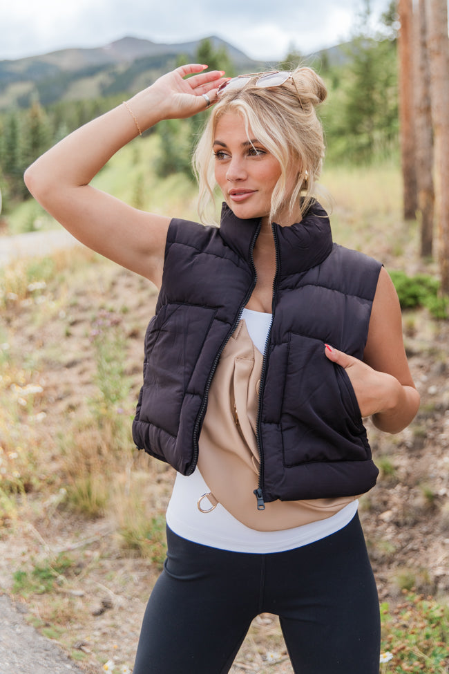 Black Cropped Puffer Vest for Women - Lightweight Winter Fashion Jacket - Perfect for Outdoor Activities, Travel & Casual Wear