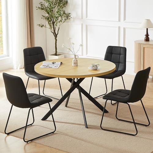 Cream Table+4 U-shaped Black Chairs