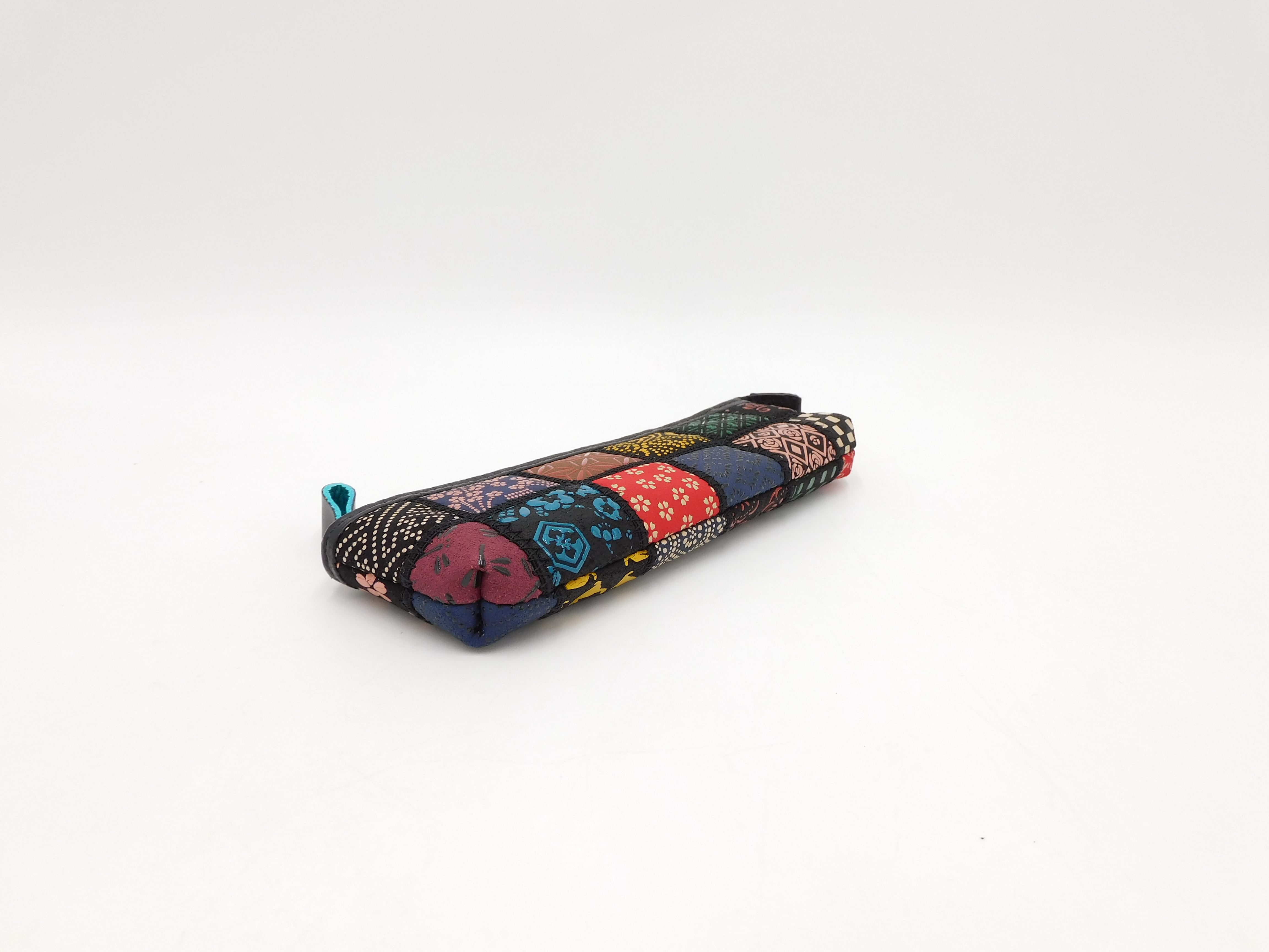 Japanese Deerskin Leather Pencil Case - Handmade Patchwork Design, Multi-Color Traditional Craft Pouch (Made in Japan) - Perfect for School, Office & Gift Giving