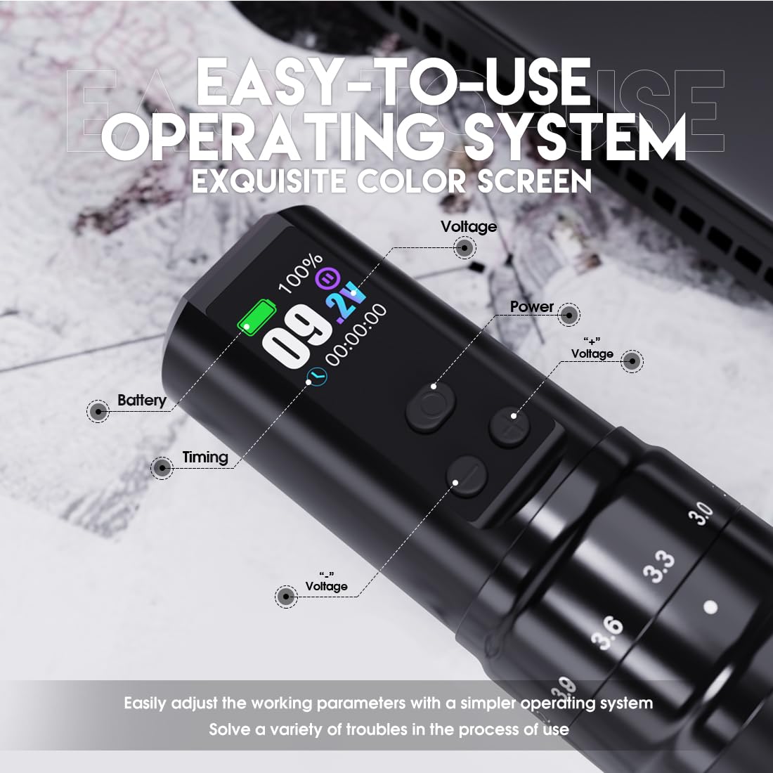 MCORE Mast Tattoo Fold2 Pro Wireless Tattoo Pen Machine - Professional Rotary Tattoo Gun with Smart LCD Display, 7 Adjustable Stroke Lengths & Powerful Motor for Tattoo Artists (Black) - Perfect for Studio Work, Home Tattooing & Professional Body Art Sessions