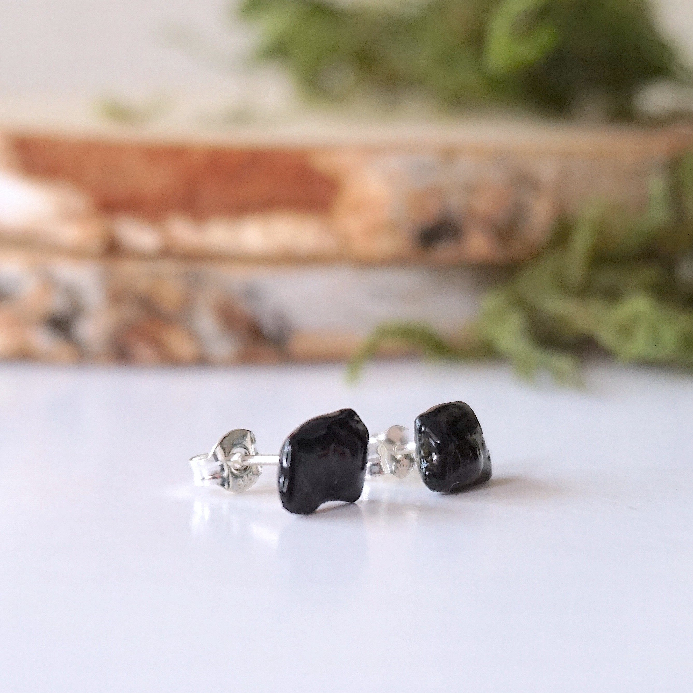 Black Tourmaline Stud Earrings for Women - Hypoallergenic Post Earrings for Everyday Wear | Perfect for Work, Date Night & Special Occasions