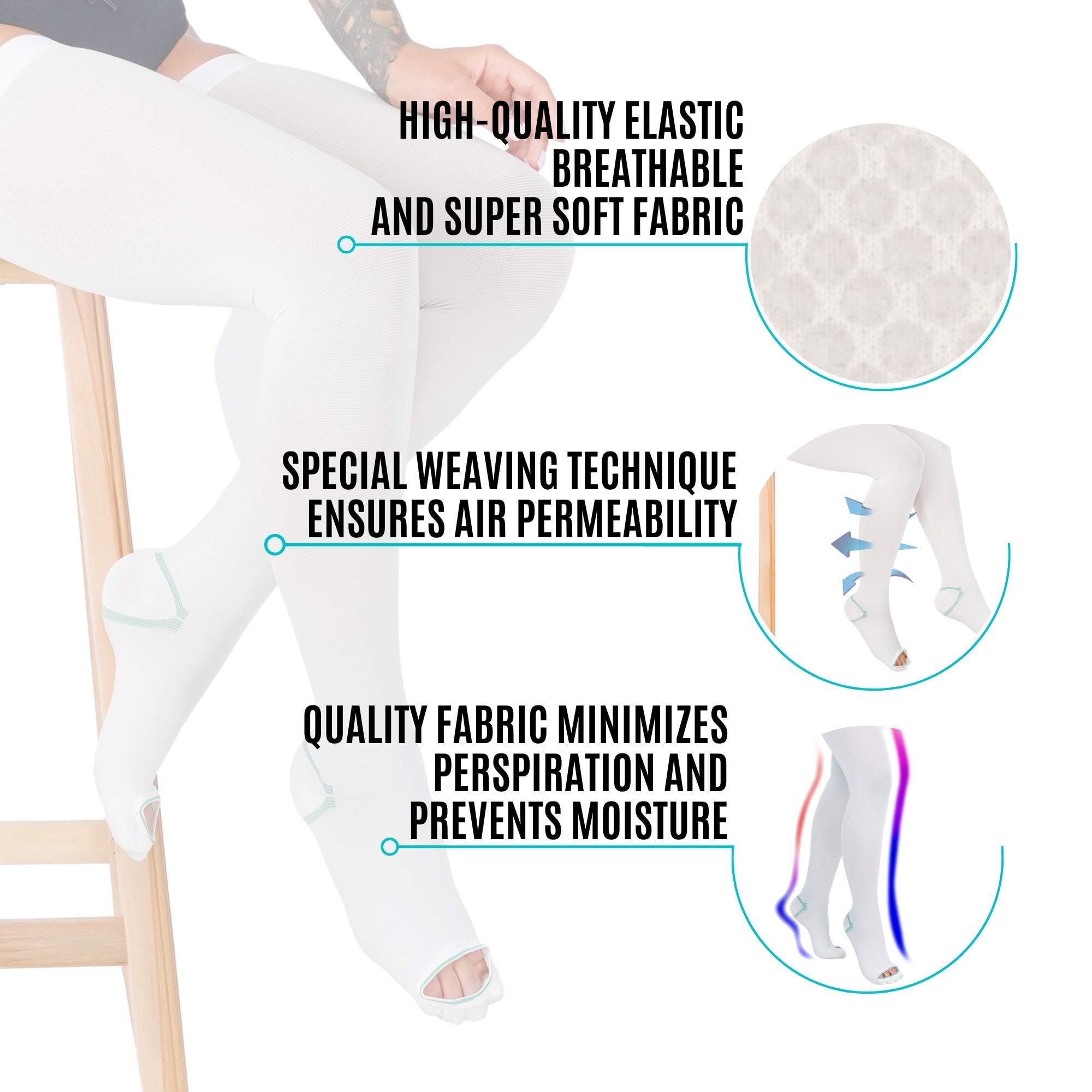 Anti Embolism Compression Stockings for Men & Women - Thigh High TED Hose Socks 15-20 mmHg Moderate Support - Ideal for Travel, Post-Surgery Recovery & Varicose Vein Relief