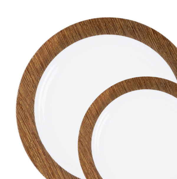 32-Piece Round Plastic Dinnerware Set for 16 Guests - Durable Wood Grain Design - Perfect for Outdoor Parties, Picnics & BBQs