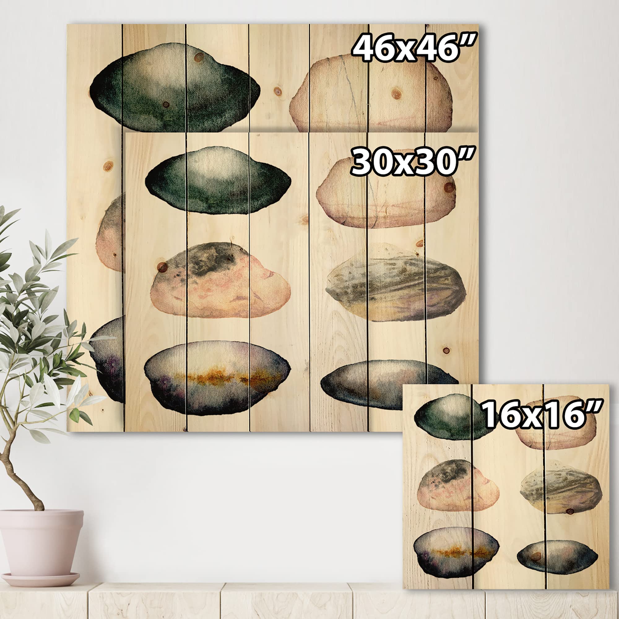 Six Abstract Sea Stones Nautical & Coastal Wood Wall Decor - Blue Wood Wall Art Panels Printed on Natural Pine - Perfect for Beach House, Coastal Living Room & Ocean-Themed Bedroom Decor