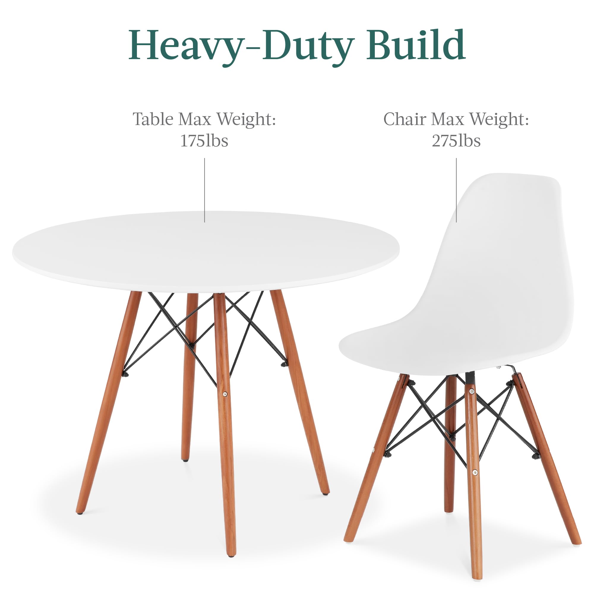 Best Choice Products 5-Piece Mid-Century Modern Dining Set - Compact Table & 4 Chairs with Plastic Seats, Wooden Legs & Metal Frame in White/Walnut - Perfect for Small Spaces, Apartments & Cozy Home Dining