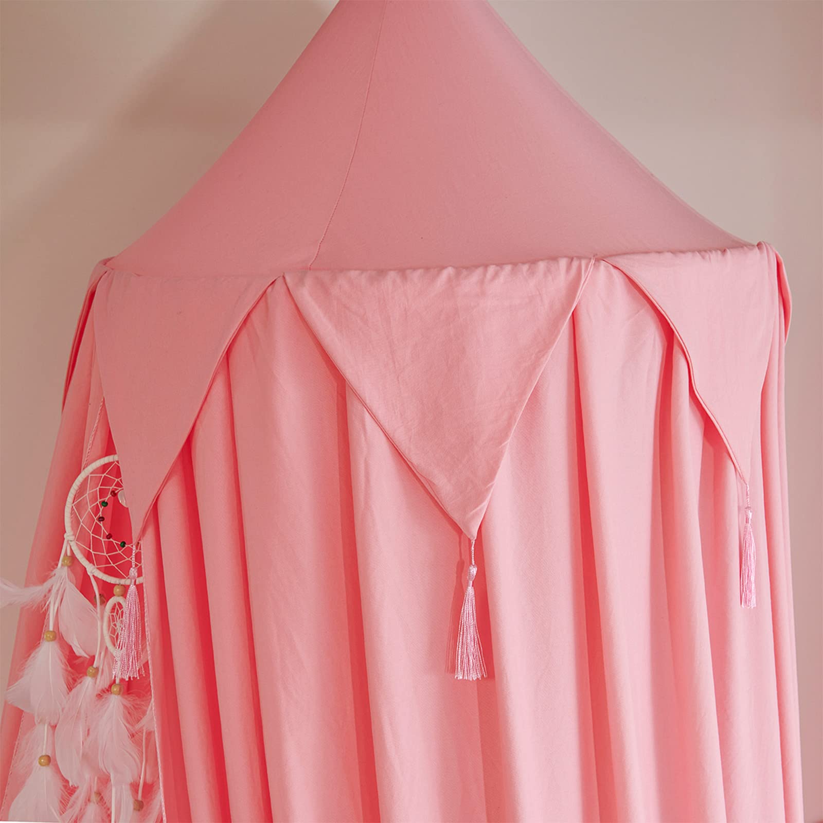 Girls Bed Canopy - Pink Castle Tent for Queen Size Bed, Reading Nook Decor