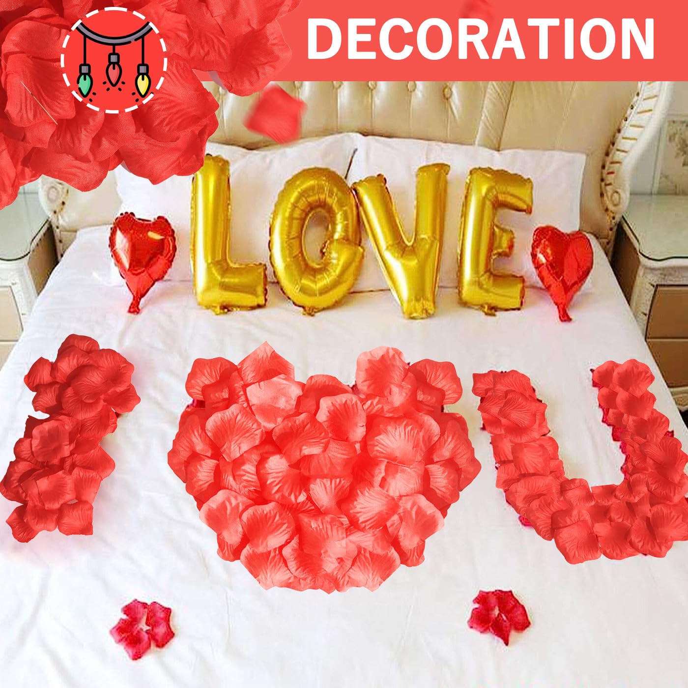1500 PCS Artificial Silk Red Rose Petals - Bulk Fake Flower Petals for Wedding Decor, Romantic Night, Party, Engagement - Perfect for Aisle Scattering, Table Centerpieces, and Photo Backdrops